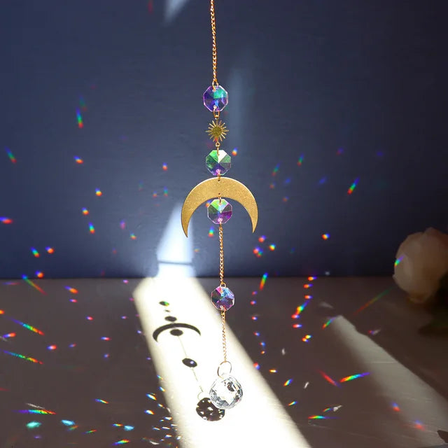 Crystal Wind Chime Moon Sun Catcher
